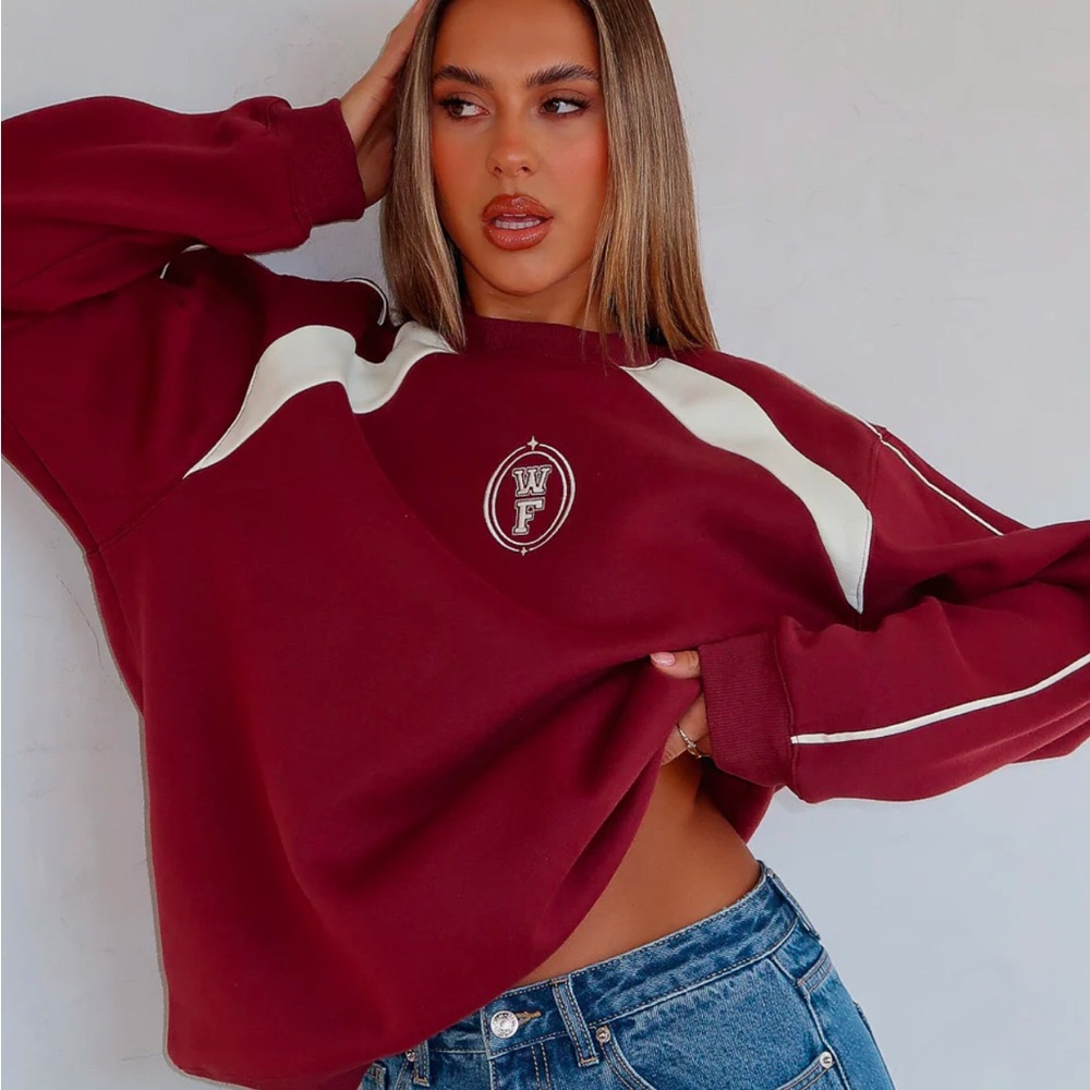 White Fox Here For You Oversized Sweater Maroon